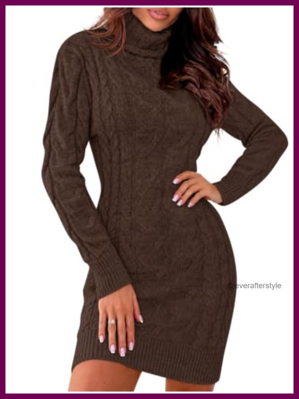 Women's Cable Knit Turtleneck Bodycon Mini Sweater Dress Long Sleeve